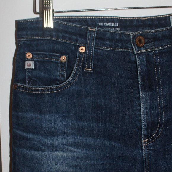 AG The Isabelle High-Rise Straight Crop Jean, Size 27, Dark Wash, Raw Hem - Picture 1 of 10